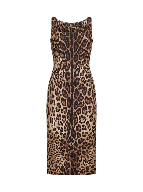 Leopard-Print Silk Charmeuse Midi Dress — Multicolor
