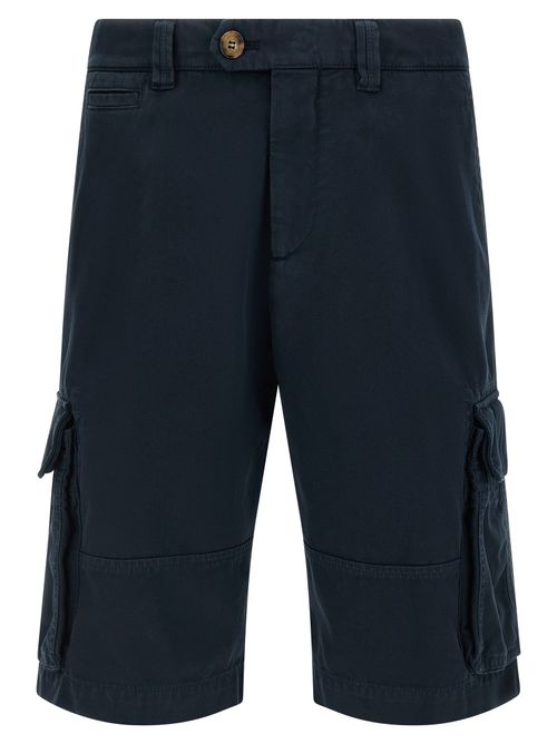 Cotton Gabardine Cargo Bermuda Shorts — Navy