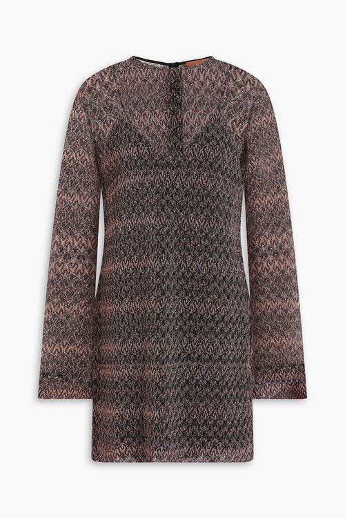 Metallic crochet-knit mini dress - Brown - IT 46