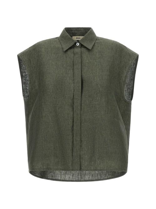 Concealed-Fastening Linen Tank Top — Green