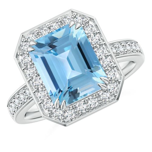 Angara 4.0 Carats Emerald-Cut Swiss Blue Topaz Engagement Ring with Diamonds in Platinum