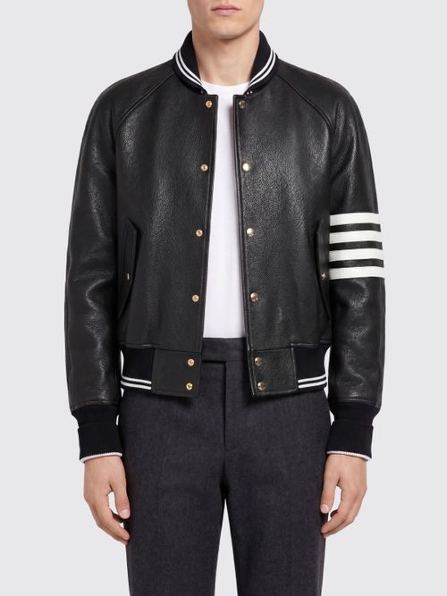 4-Bar Cotton Bomber Jacket with Leather Details