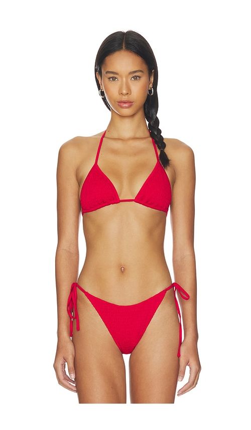 Frankies Bikinis Nick Smocked Bikini Top in Red. - S also in XS, M