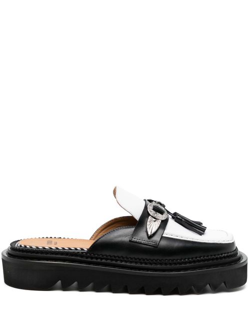 Tassel-detail leather mules - White