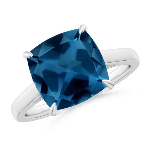 Angara 5.15 Carats Classic Solitaire Cushion London Blue Topaz Cocktail Ring in Platinum