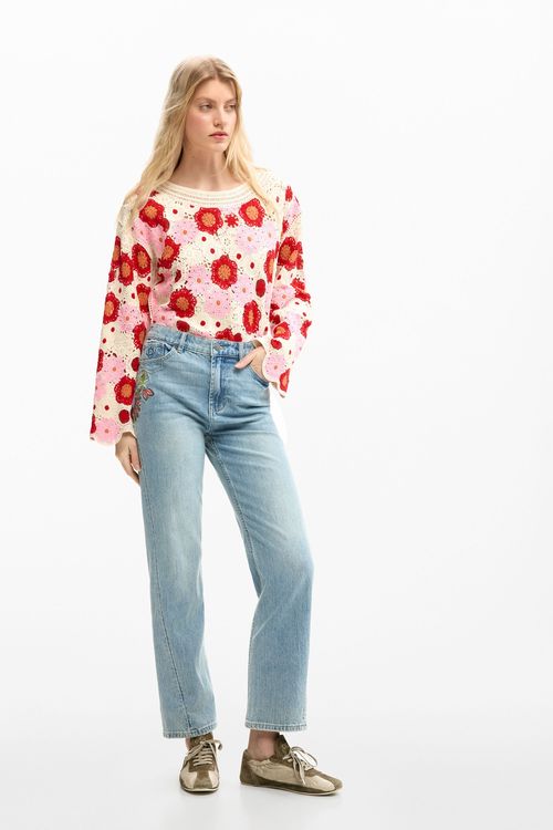 Straight floral jean