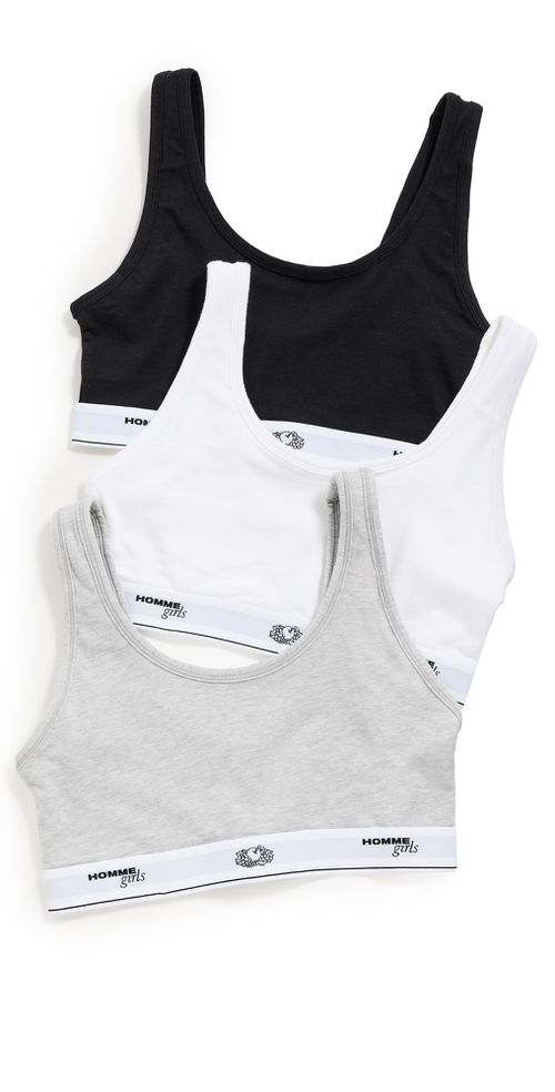 Homme Girls X Fruit of the Loom Classic Sports Bra 3-Pack Black/Heather Grey/White