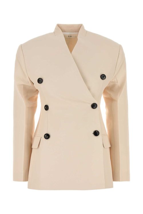 Collarless Blazer — Beige