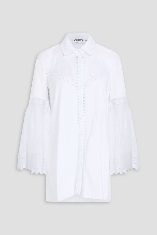 Lace-trimmed cotton-blend shirt - White - S