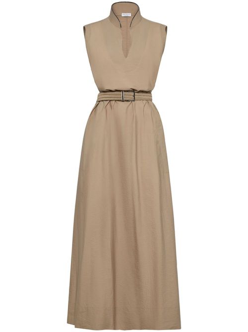 Belted sleeveless maxi dress - Neutrals