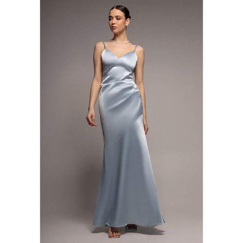 Goddiva Cowl Back Satin Maxi Dress - Blue
