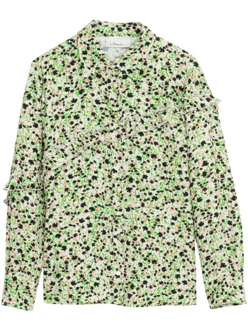 Graphic-print ruffled shirt - Green