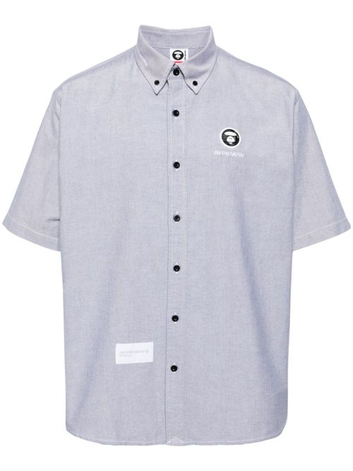 Logo-appliqué cotton shirt - Grey