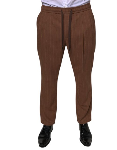 Pinstriped Wool-Blend Trousers — Brown