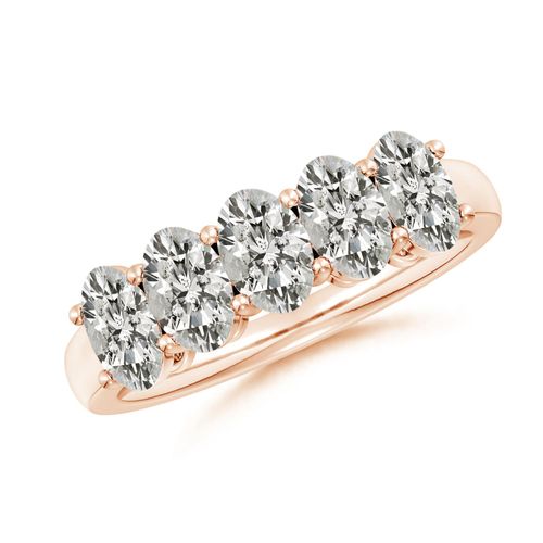 Angara 2.15 Carats Prong-Set Oval Diamond Five Stone Wedding Ring in 14K Rose Gold