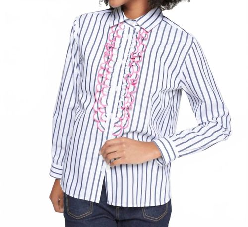 Lionetta Embroidered Top In Navy Stripe White