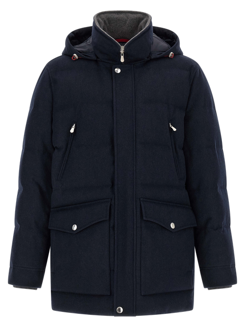 Wool Flannel Padded Coat — Navy