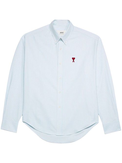 Logo-embroidered striped cotton shirt - Blue