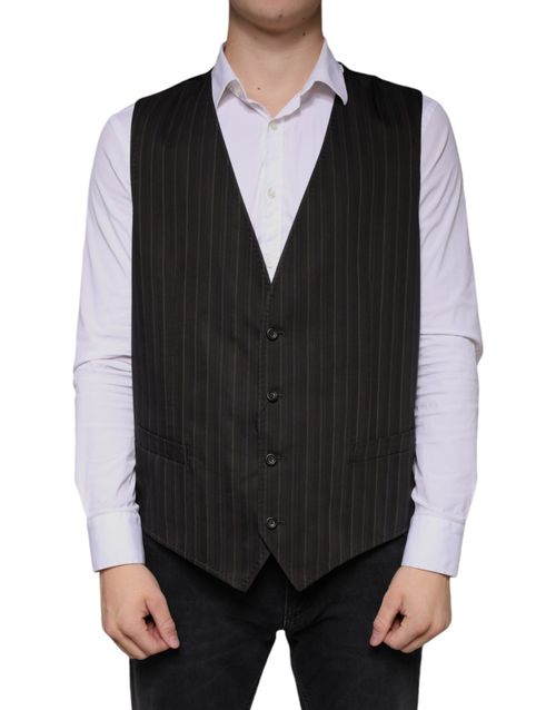 Pinstriped Cotton-Blend Formal Vest — Black