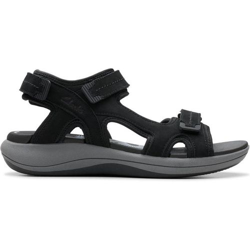 Clarks Mira Free Black Nubuck Flat Sandals,walking