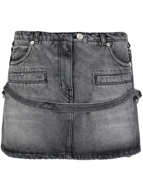 Distressed strap-detail denim skirt - Grey