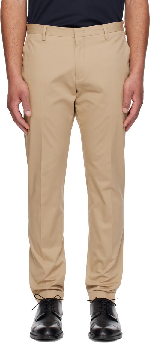 Beige Slim-Fit Cotton-Stretch Chino Trousers