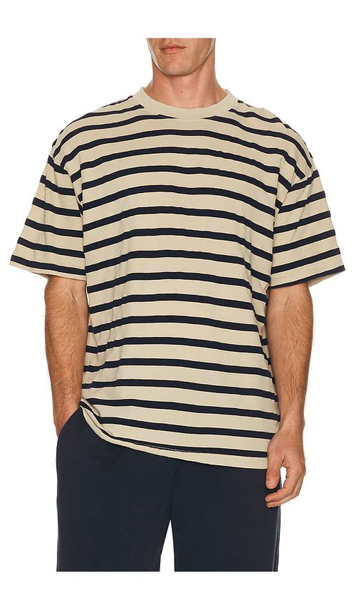 Asher Enzo Striped Tee in Cream. XL/1X. Also in