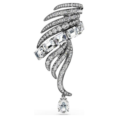 The Vienna Collection brooch, Feather, White, Ruthenium plated