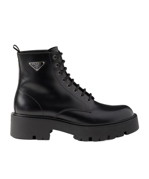 Brushed leather combat boots