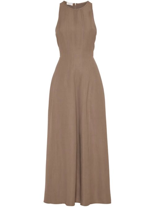 Flared Viscose-Linen Dress — Brown