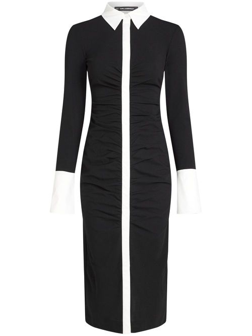 Long-sleeved polo dress - Black