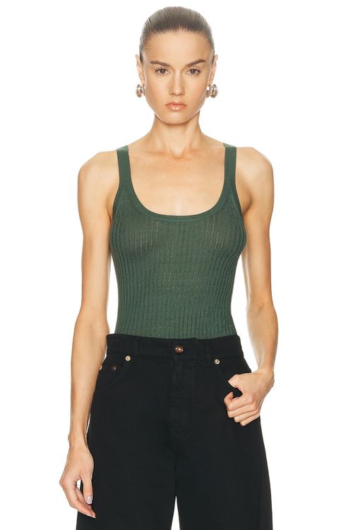 Gabriela Hearst Nevin Pointelle Tank Top in English Green - Green. L also in