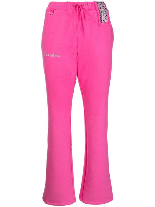 Rhinestone-logo detail track pants - Pink