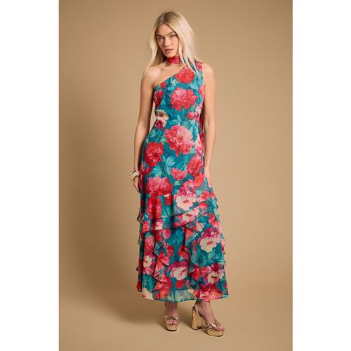 Oasis Womens Asymmetric Midaxi Frill Dress With Scarf - Green
