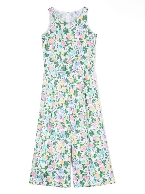 Floral-motif sleeveless jumpsuit - White