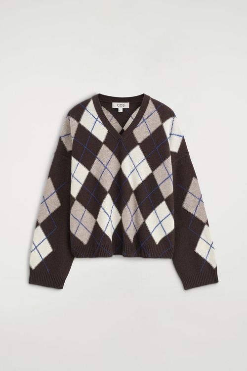 Argyle Wool-Alpaca V-Neck Sweater