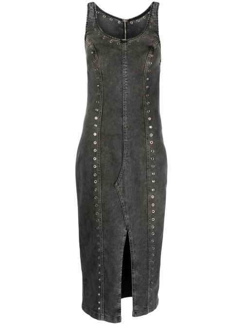 Scoop-neck denim skirt - Grey