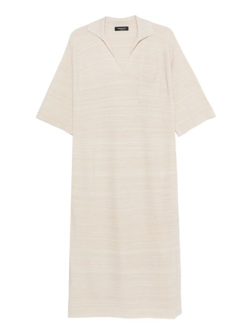 V-neck tonal stripes collar Wool and cotton shirtdress