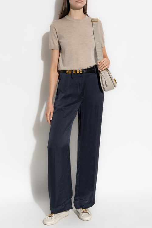 Trousers With A Satin Finish, Women's, Navy Blue