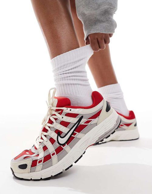 P-6000 sneakers in light gray and red