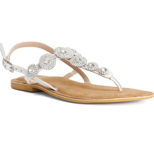 Dune London Womens Ladies Liana - Diamante Embellished Toe Post Flat Sandals - White Leather