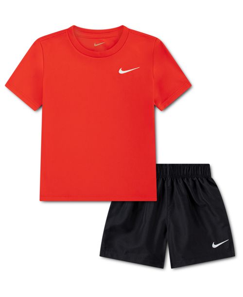 Boys' Toddler 2T-4T Dri-fit Crewneck T-Shirt and Woven Shorts, 2-Piece Set - Smoke Gray, Red