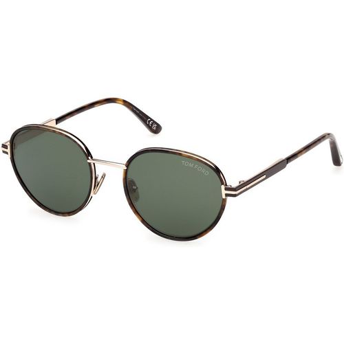 TOM FORD Unisex TOM FORD FT1339 JET-02 52N Sunglasses Metal Havana Green Round Norma