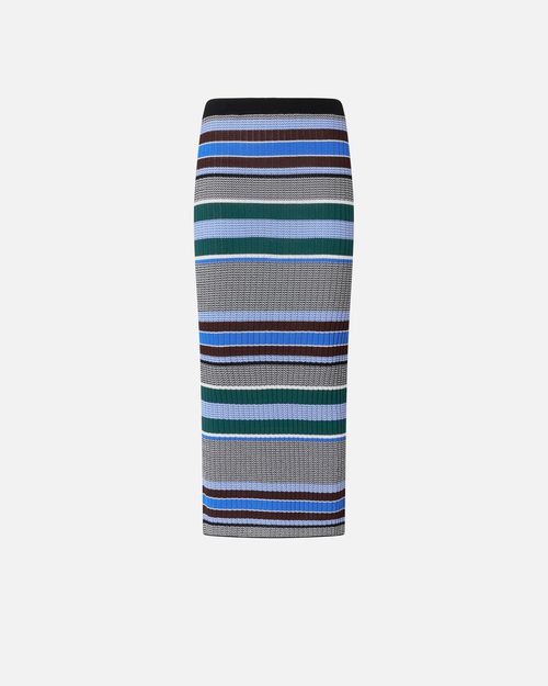 Calf-length striped knit slim-fit skirt - L
