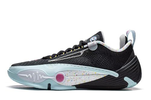 LI-NING Wade All City 14 Men's Basketball Shoes Lightweight High Rebound Basketball Professional Match Shoes Black/Sky Blue US