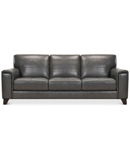 "Brayna 88"" Classic Leather Sofa, Created for Classico Pewter Charcoal"