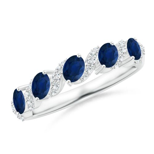 Angara 1.0 Carat Five Stone Oval Sapphire Swirl Ring with Diamonds in 18K White Gold