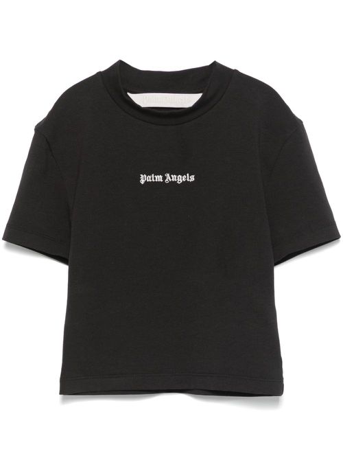 Embroidered-logo cropped T-shirt - Black