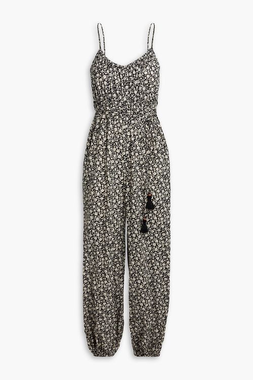 Floral-print cotton-mousseline jumpsuit - Black - M