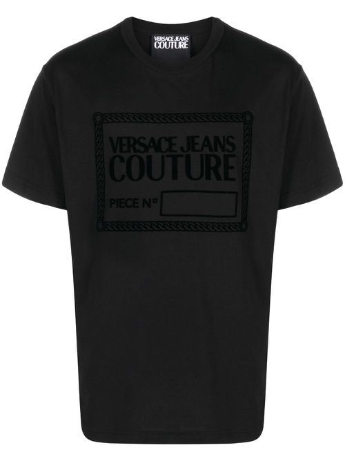 Flocked-logo cotton T-shirt - Black